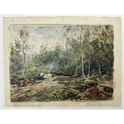 Frederic Stuart Richardson (Staithes Group 1855-1934): 'Hauling Timber above Gatcombe - Long Ashton' Somerset, watercolour signed in the margin, titled verso 21cm x 29cm (mounted)