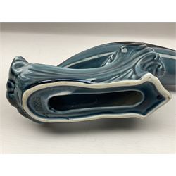 Poole pottery Dolphin, together with Royal Worcester miniature teacup and saucer, Royal Crown Derby miniature teacup and saucer in Derby Posies and one other