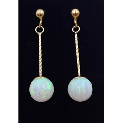  Pair of 9ct gold opal pendant ear-rings, stamped 375  