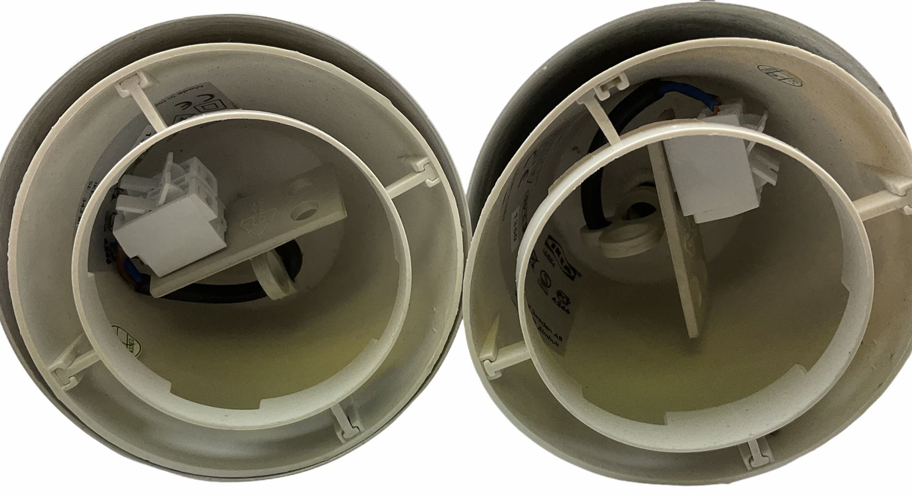 Pair of Industrial style cream metal light fittings, D38cm. 