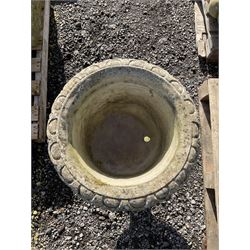 Composite stone circular garden urn, square base - THIS LOT IS TO BE COLLECTED BY APPOINTMENT FROM DUGGLEBY STORAGE, GREAT HILL, EASTFIELD, SCARBOROUGH, YO11 3TX