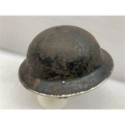 WW2 British Home Front Wardens steel helmet marked with 'W', with original liner and strap
