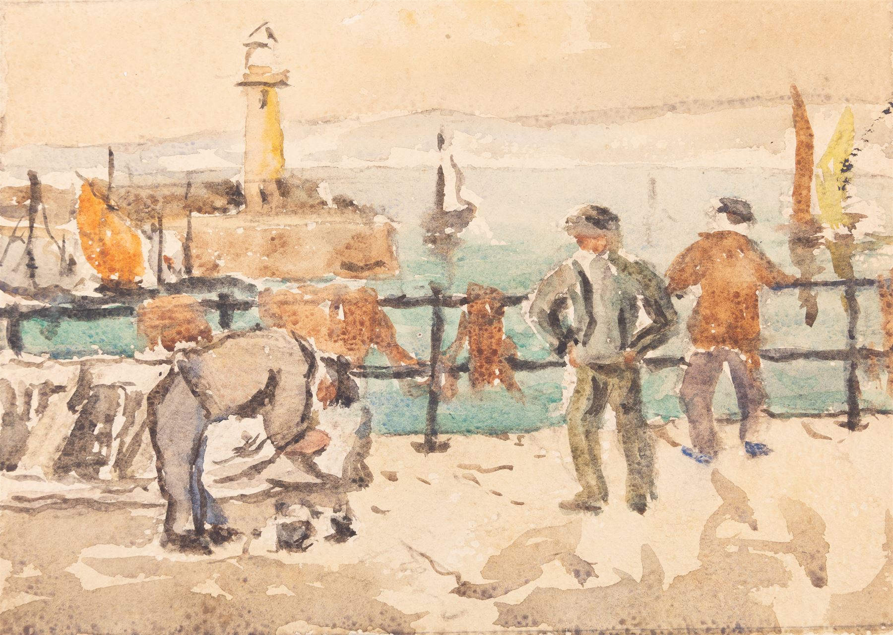 George Farquhar Pennington (British 1872-1961): Views of St Ives, two watercolours and one woodblock signed with monogram, max 22cm x 31cm (3) (unframed)