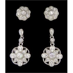 Two pairs of silver cubic zirconia stud earrings, stamped 925
