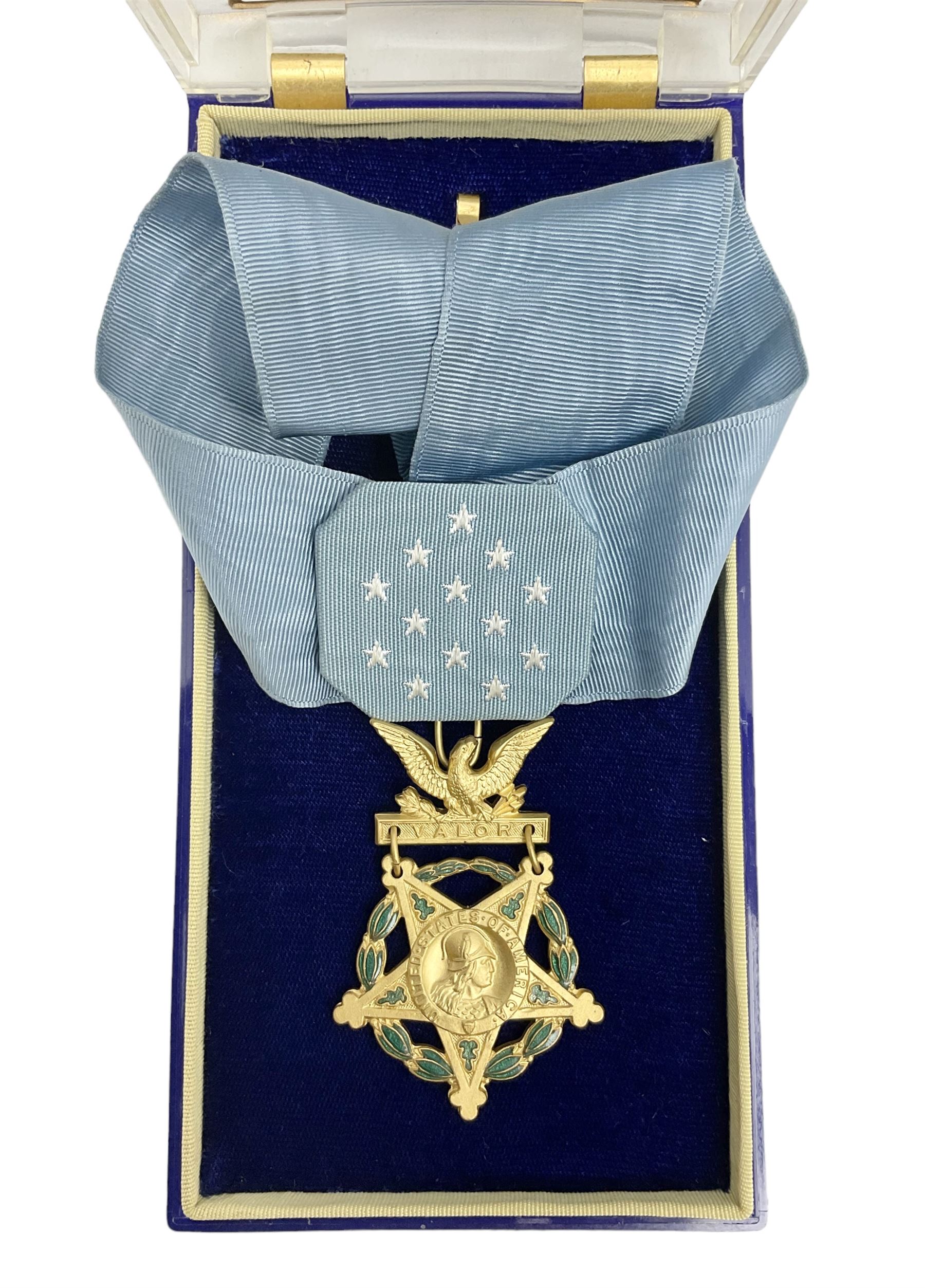 United States of America, Congressional Medal of Honor, gilt metal and enamel, unnamed, reverse of suspension engraved ‘The Congress to’, the neck cravat with pop stud attachments, boxed with felt bag