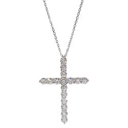 18ct white gold round brilliant cut diamond cross pendant necklace, hallmarked, total diamond weight approx 2.20 carat 