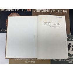 Military Collectors Service: set of three books on WWII German uniforms and badges; and Mollo Andrew: Uniforms of the SS. Volumes 1,4,5,6 & 7 (8)
