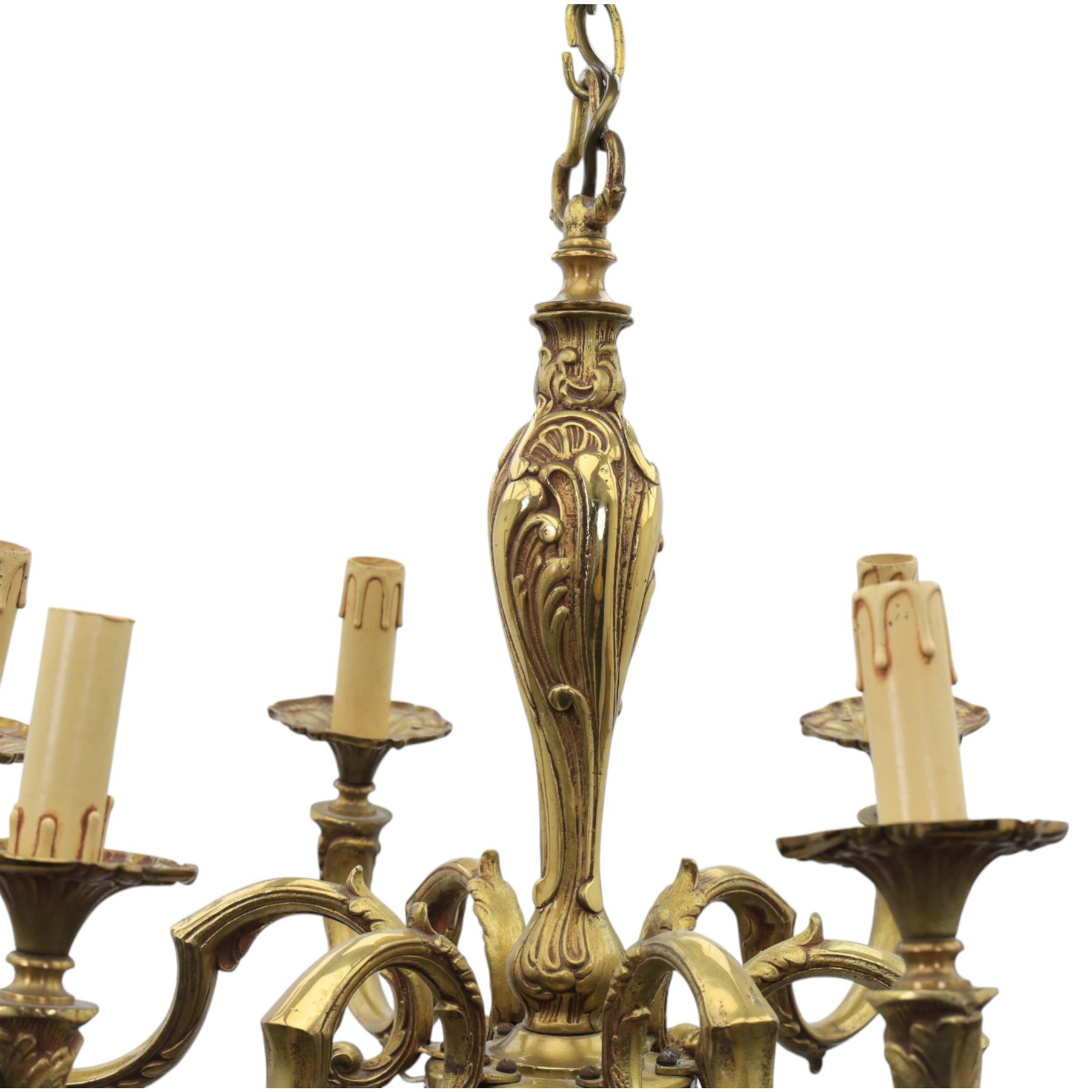 Early 20th century Rococo Revival gilt bronze six branch chandelier