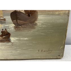 Walter Linsley Meegan (British c1860-1944): Boats in Whitby Harbour, oil on canvas signed 25cm x 35cm (unframed)