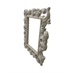 Pair Rococo style wall mirrors, painted scrolling foliate frame with rectangular plate