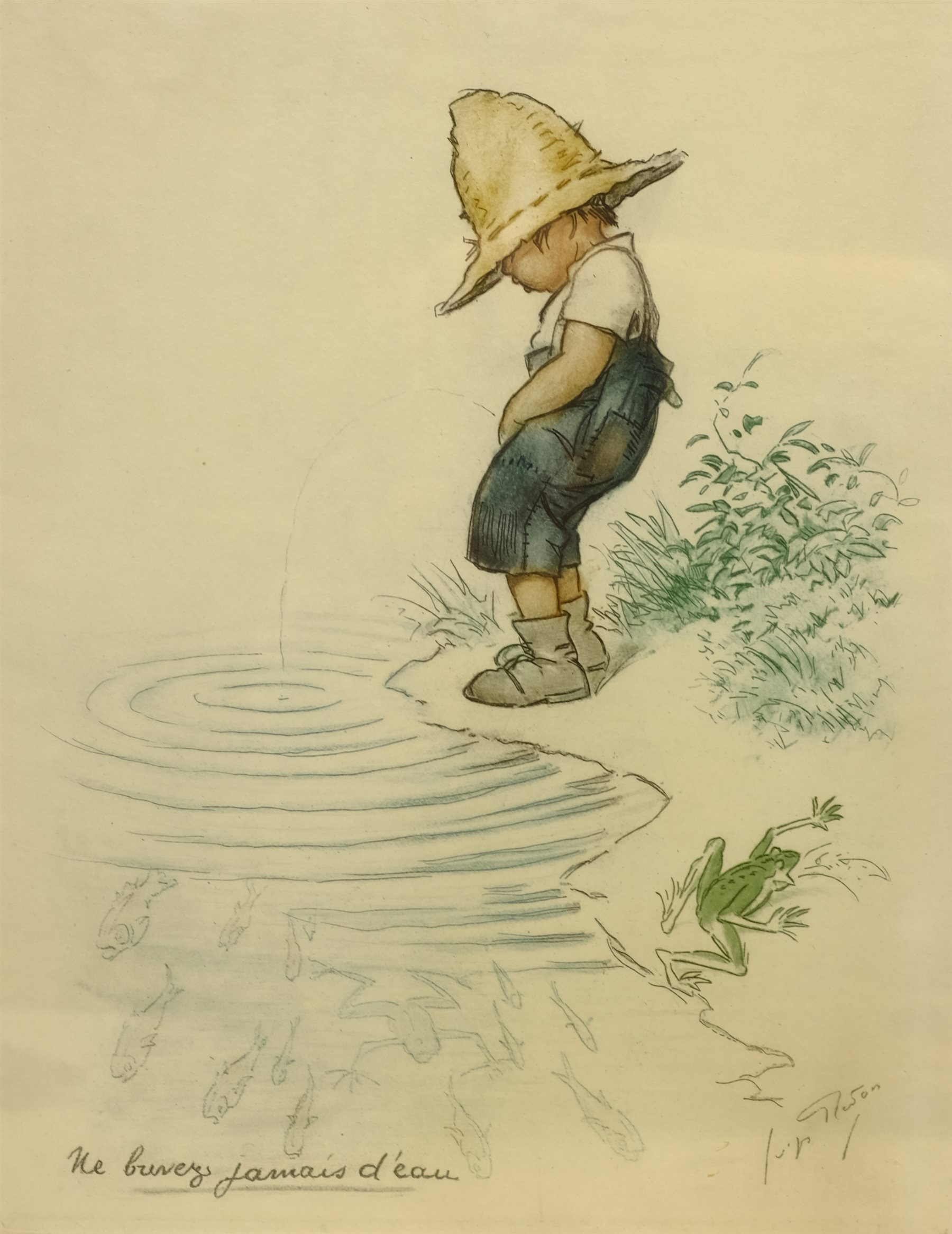After Georges Redon (French 1869-1943): 'Ne Buvez Jamais D'eau' - 'Never Drink Water', lithograph from the 'Naughty Children' series 42cm x 31cm  