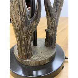A faux antler table lamp, with faux hide shade, overall H81cm.