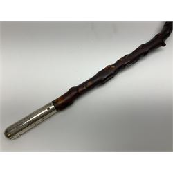 Victorian trap/coaching whip, principally in blackened thorn wood, with a silver cap engraved 'Marmaduke Furness Esquire Nov 1st 1904', hallmarked London 1900, makers mark AC, L173cm 