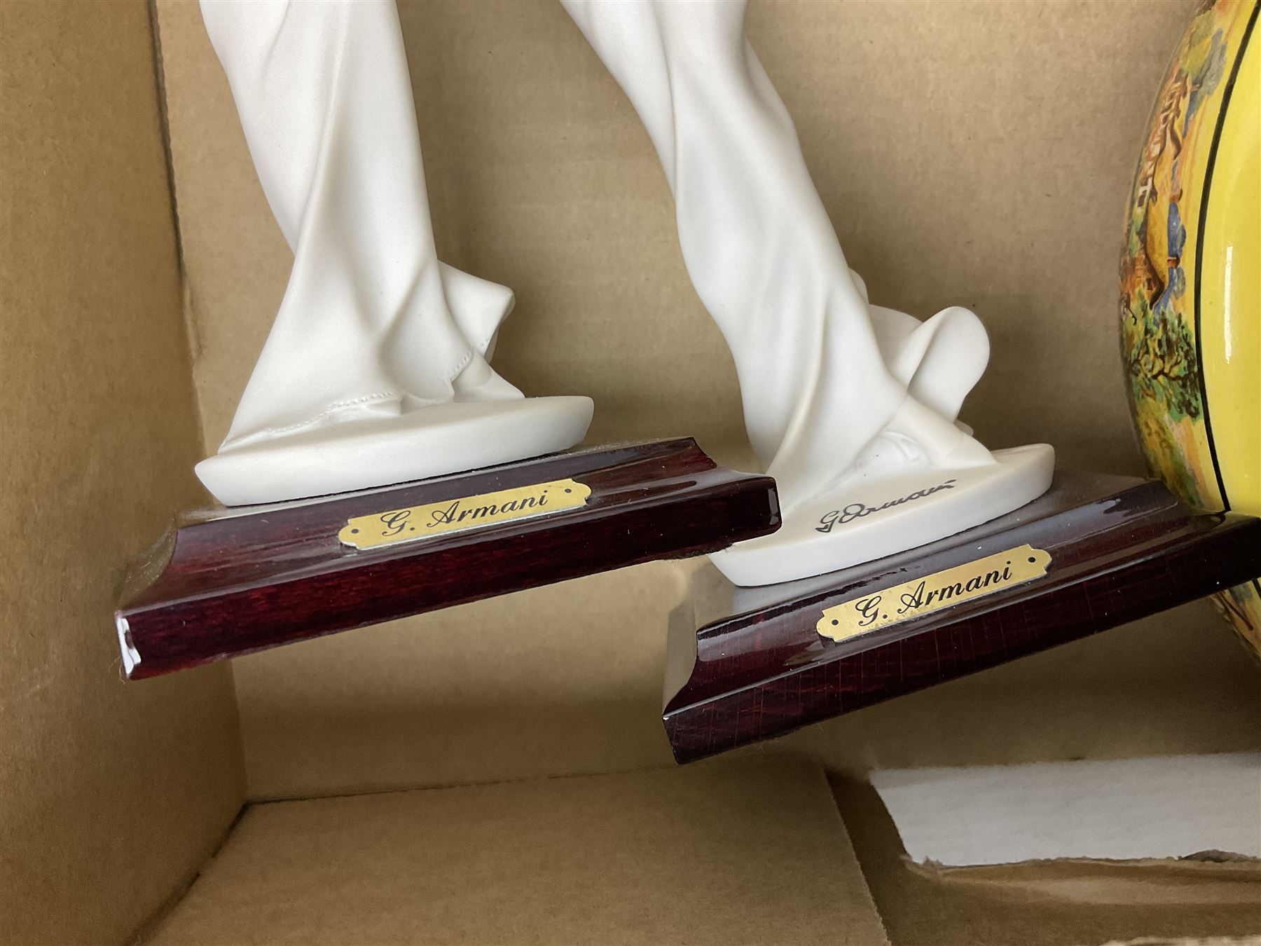 Royal Worcester miniature loving cup, Royal Doulton Wendy figure HN 2109, Lladro dish, two Giuseppe Armani figures, Staffordshire style figural vase, Crown Devon Fieldings blush ivory ewers and twin handled vases, Villeroy & Boch, Royal Doulton, Carlton Ware, Masons ironstone, other ceramics, teawares etc in four boxes