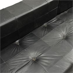 De Sede - 1970s 'DS 80' black leather modular settee or daybed, low upholstered bacl with loose rectangular back cushions over padded seat, raised on tubular chrome supports