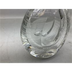Two Orrefors Art Glass clear glass vases, the first example of compressed circular form, the second of tapering form with lobed rim, each signed beneath, tallest H14.5cm