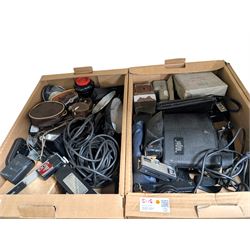 Collection of camera flashes and light meters, including Weston Master light meters, Braun...