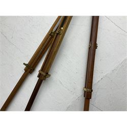 Early 20th century Ross London brass gunsight L67cm now as a telescope with Gaskell & Chambers bracket on hardwood and brass adjustable tripod marked 'Stands Inst No.16 Mk.1'