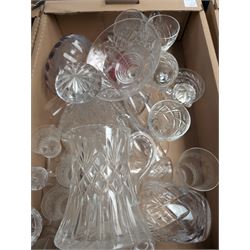 Collection of silver plate including twin-handled tray, cut glass, ceramics and other collectibles, in five boxes