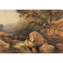 David Hall McKewan (British 1816-1873): View of a River with Distant Fisherman, watercolou...