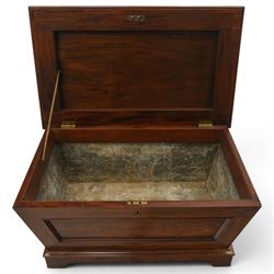 Thomas & George Seddon (1815-1870) - Pair of mid-19th mahogany cellarettes of sarcophagus form, the hinged and panelled top surmounted by a gadrooned and lappet carved knop, surrounded by a moulded edge, enclosing a lead lined wine cooler interior to one, the other paper lined, lower moulded edge over bracket feet and castors