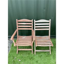 “Alexander Rose”, teak garden table and set of six teak folding garden chairs with parasol  - THIS LOT IS TO BE COLLECTED BY APPOINTMENT FROM DUGGLEBY STORAGE, GREAT HILL, EASTFIELD, SCARBOROUGH, YO11 3TX
