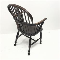19th century ash and elm Windsor armchair, turned supports, W58cm 