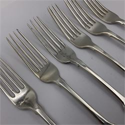 George IV Scottish silver Kings pattern cutlery for six place settings, to include table spoons, table forks, dessert spoons and dessert forks, all engraved with shamrock crest to terminal, hallmarked Robert Gray & Son, Glasgow 1833