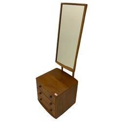 Ercol - small mid 20th century light elm three drawer dressing chest, with dressing mirror