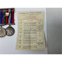 WW2 group of five medals comprising 1939-1945 War Medal, Defence Medal, 1939-1945 Star, France and Germany Star and Canadian Volunteer Service Medal; on wearing bar with ribbons; with a medal box and slip and three photographs