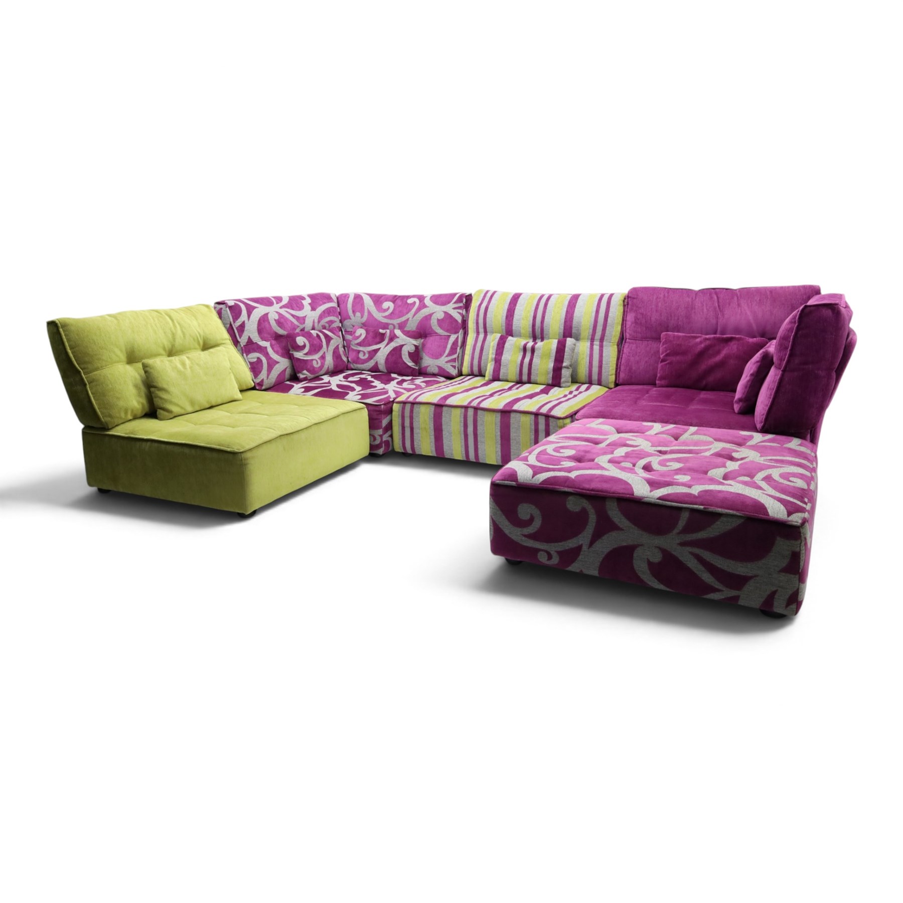 Fama - 'Arianne Love' modular sofa, comprising five sections; two corner 'C' sections, seat 'A' section and footstool, raised on bun feet