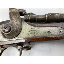 19th century London Arms Company .577 Snider action gun for wall display, retailed by Kerr,  the 94cm barrel with five visible holes drilled through at muzzle end, varnished full walnut stock with three barrel bands and brass fittings, L140cm