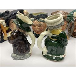 Large collection of Royal Doulton character jugs, to include Robinson Crusoe D6532, Tam O Shanter D6632, The Falconer D6533 etc, together with similar charater jugs and toby jugs   