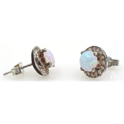  Pair of silver opal and stone set ear-rings   