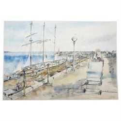 English School (20th Century): Folkestone Harbour, watercolour and ink signed Ludwig 39.5cm x 57cm (unframed)