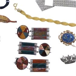 Silver paste cocktail watch, silver mounted Scottish hardstone bracelet links, Rotary wristwatch and other costume jewellery
