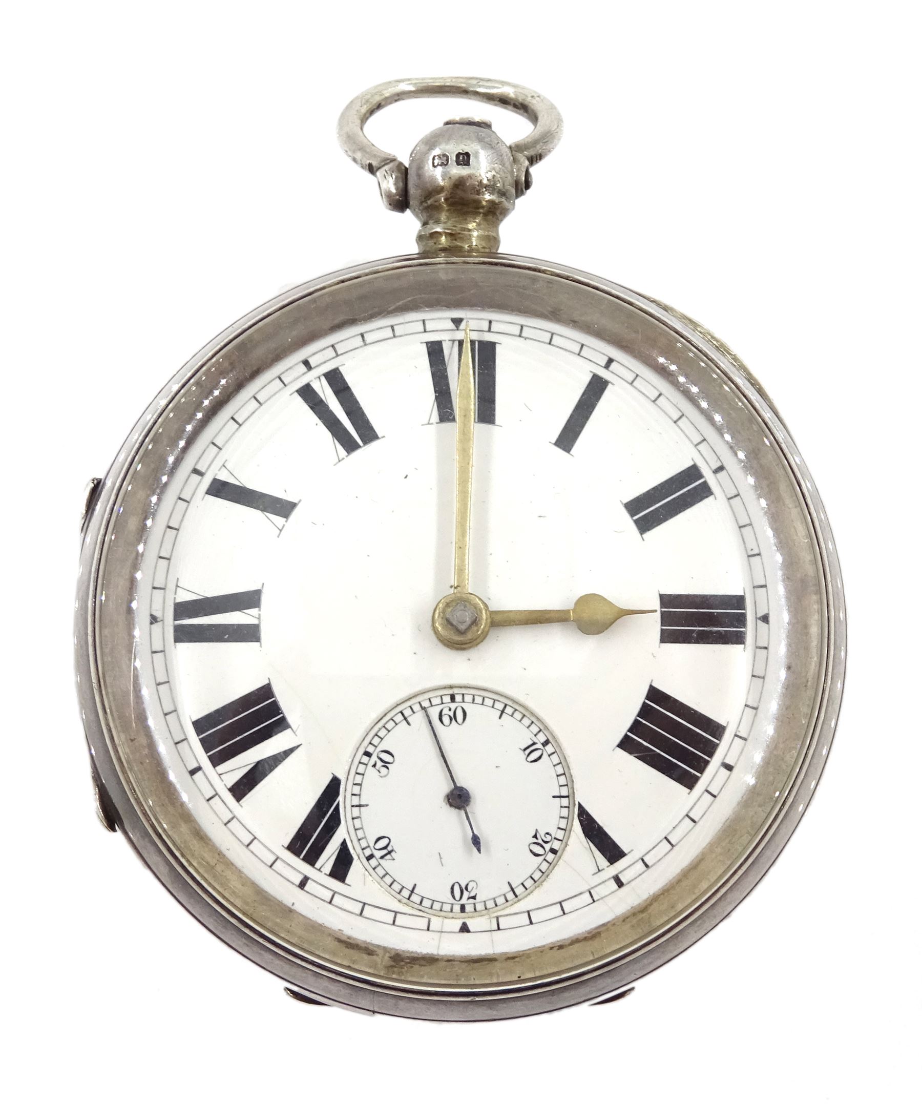 Early 20th century silver open face lever pocket watch No. 1234, white enamel dial with Roman numerals and subsidiary seconds dial, case by Clarke & Ward, London 1913