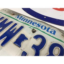 Enamelled Esso advertising type sign together with a Minnesota number plate, Esso H23cm