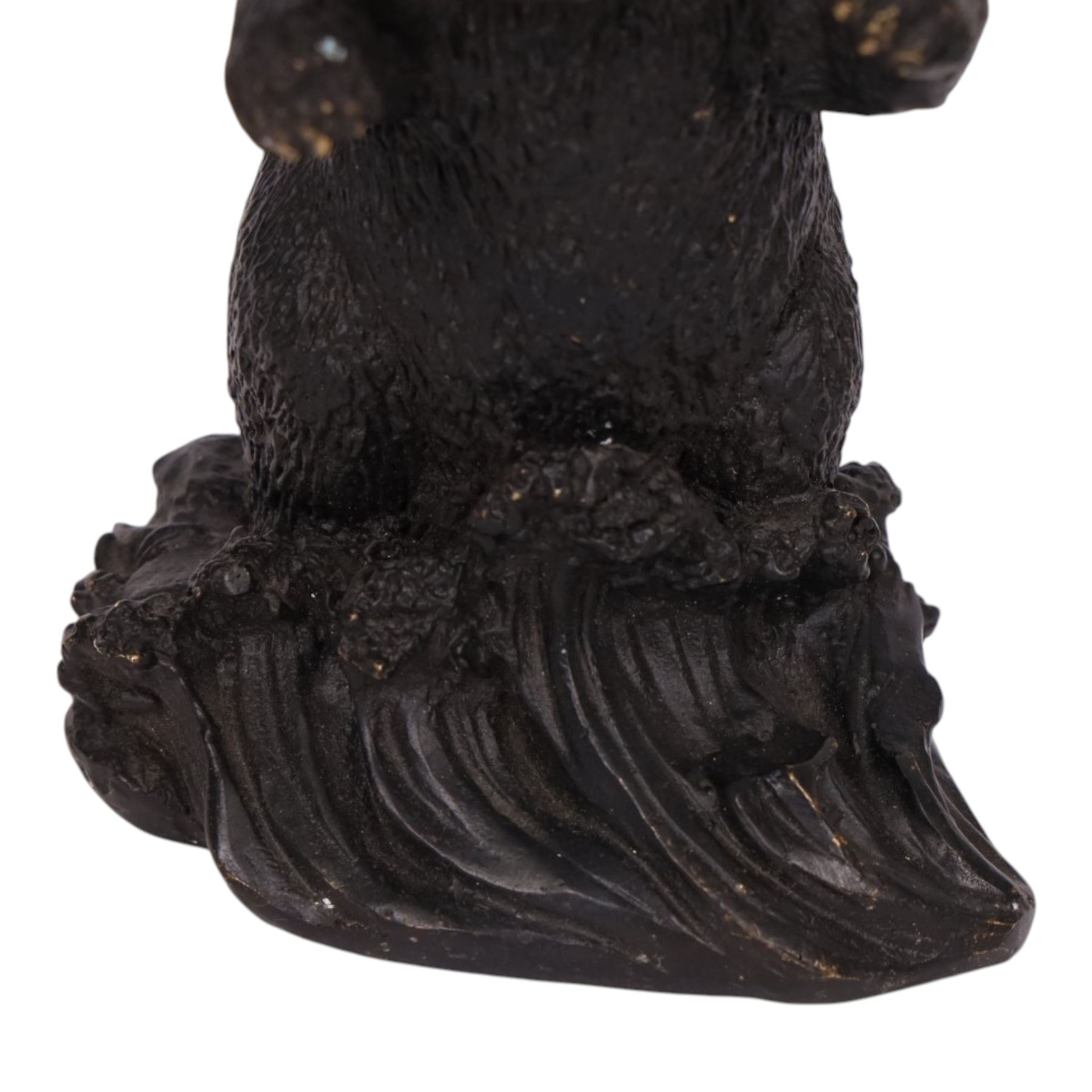 Bronze bear, upon a naturalistic base, with a fish in mouth, H17cm