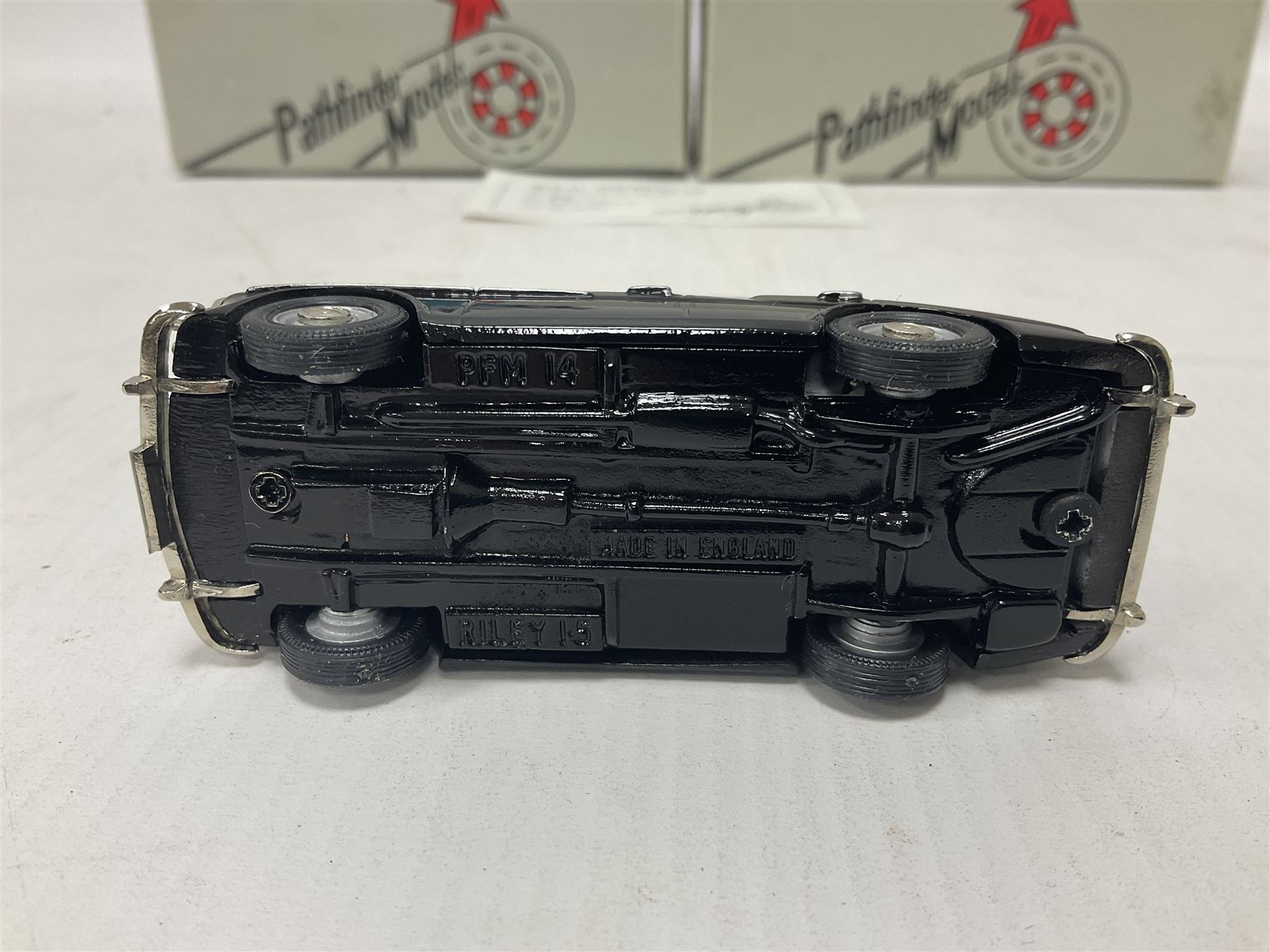 Pathfinder Models - two 1:43 scale model cars comprising Riley 1.5 1958 PFM14 with certificate of authenticity no.571/600 and Sunbeam Rapier 1962 PFM15; both in original boxes  