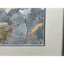 Hubert Andrew Freeth RA (British 1912-1986): 'Refreshment Tents - Henley Regatta' and Two Workers Asleep, two ink and watercolours signed, one titled on John Lindsey Fine Art label verso, exhib. 1982, max 30cm x 41cm (2)