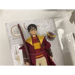 Three Mattel carded Harry Potter dolls - Harry, Hermione & Dumbledore; Vivid Imaginations Take That Robbie doll; all boxed; three Manchester United figures of players (one boxed); and The Simpsons 3-D Chess Game; boxed