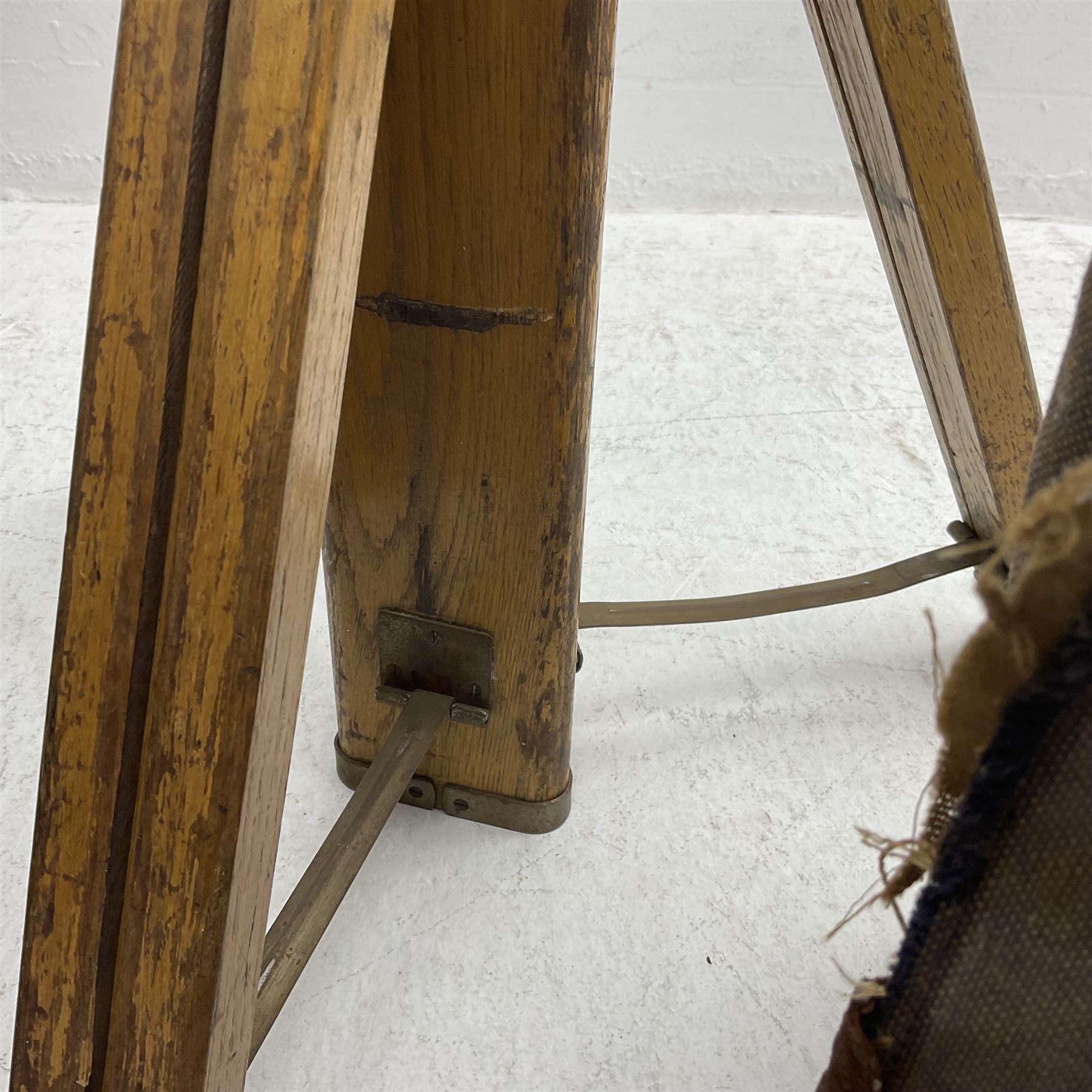 Kieser & Pfeufer folding mahogany and brass full plate camera, with adjustable wooden tripod