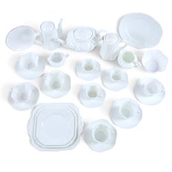 Shelley Dainty White pattern tea service, including teapot, coffee pot, hot water jug, open sucrier, cups and saucers, cake plates etc 
