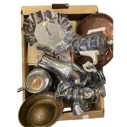Heatmaster teapot with ceramic insert, together with a Thermos hot water jug, a collection of other plated items and collectors plates 