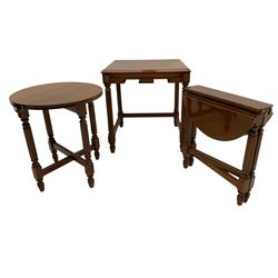 Rectangular mahogany coffee table, lamp table and nest