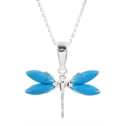 Silver turquoise dragonfly pendant necklace, stamped 925 
