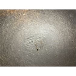 19th century pole lathe turned sycamore bowl, the interior housing lead liner, the exterior decorated with bands of deep grooves, D28cm