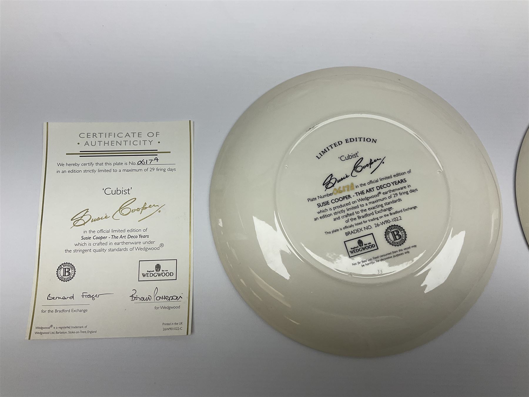 Two Wedgwood limited edition Clarice Cliff Design plates, comprising Poplar and House and Bridge patters, together with six Wedgwood limed edition Suzie Cooper The Art Deco Years, plates, all with certificates of authenticity, D21cm  
