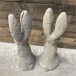 Pair cast stone garden sitting Woody Hares